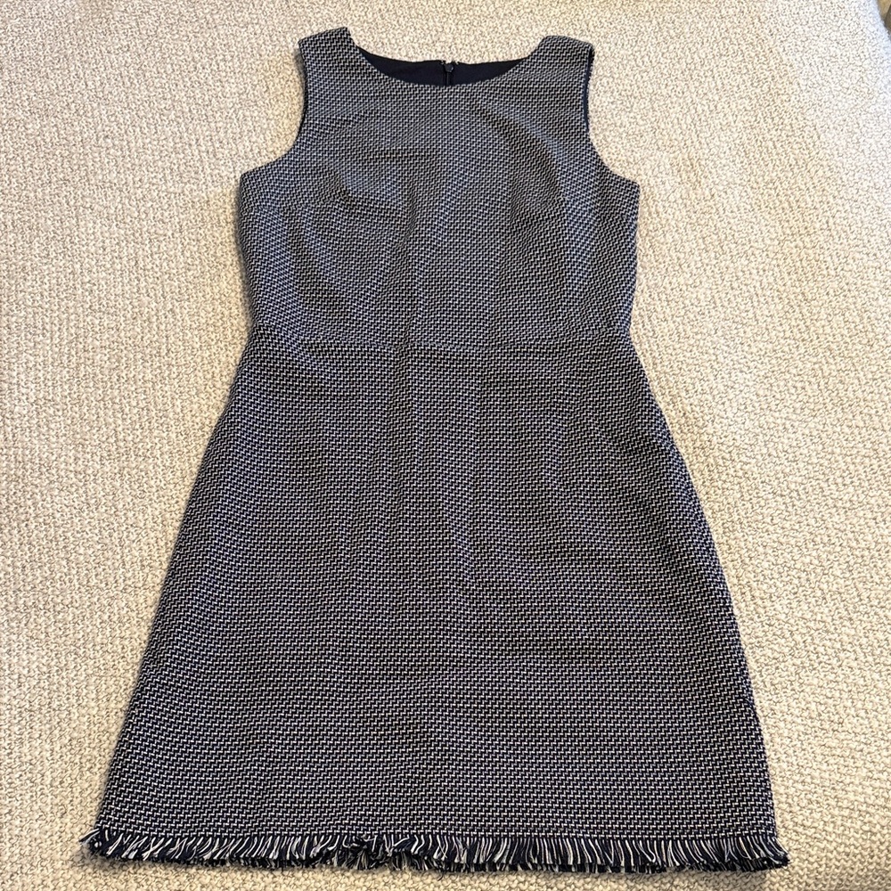 LOFT Textured Navy Blue and White Mini Dress